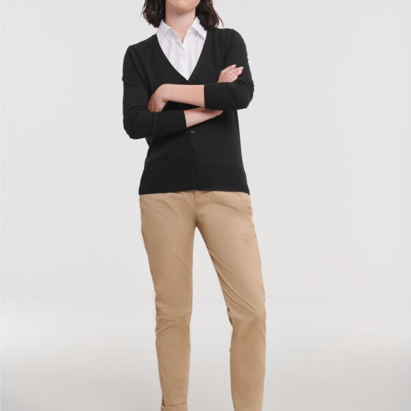 715Fmg - Ladies' V-neck Knitted Cardigan Thumbnail